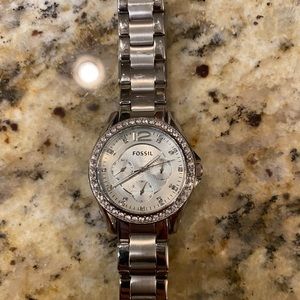 Silver fossil watch